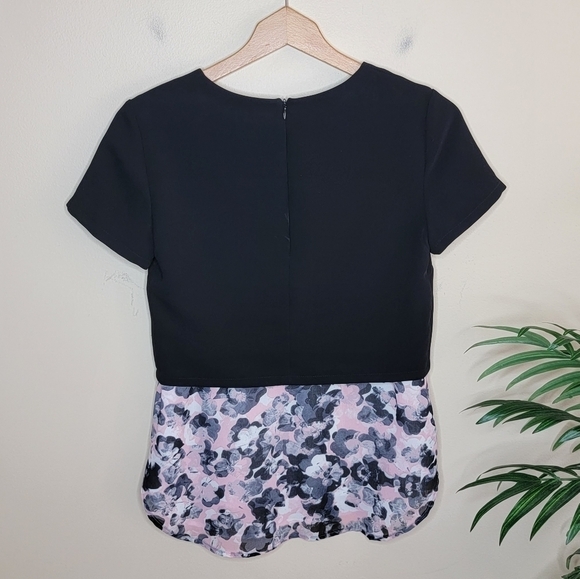 Bailey44 | Black & Pink Abstract Floral Layered Look Top - Picture 3 of 6